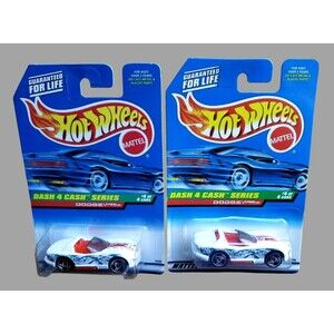 VTG 1998 Hot Wheels DODGE VIPER RT/10 Pearl White #724 Dash 4 Cash Series LOT X2